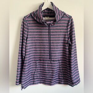 Talbots Women's Top Small Blue Pink Stripe Sweatshirt Funnel Neck Loungewear Hik